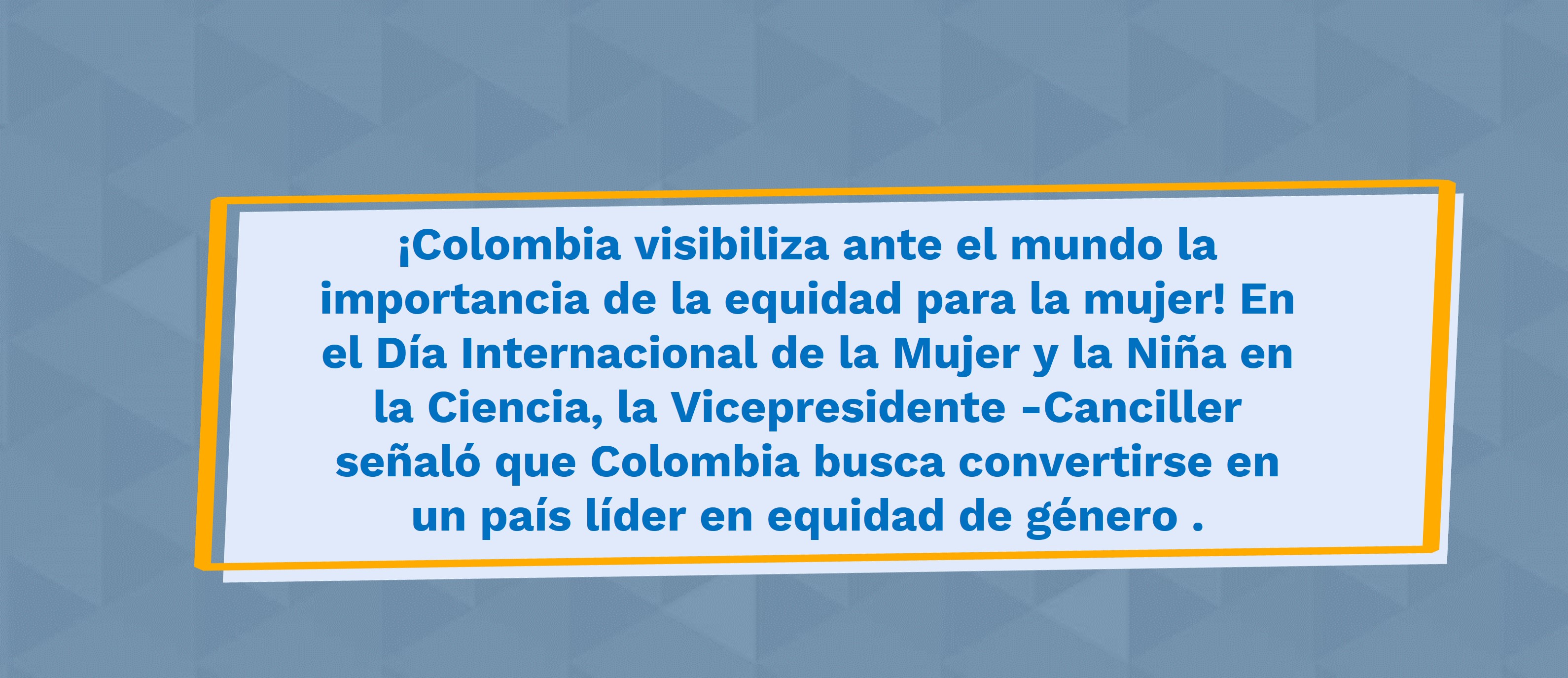 ¡Colombia visibiliza ante el mundo la importancia de la equidad para la mujer! En el Día Internacional de la Mujer y la Niña en la Ciencia, la Vicepresidente -Canciller señaló que Colombia busca convertirse en un país líder en equidad de género.