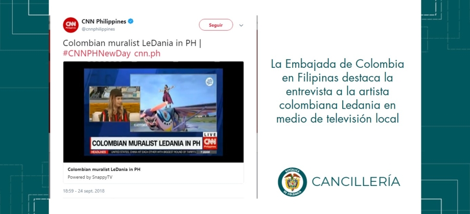 La Embajada de Colombia en Filipinas destaca la entrevista a la artista colombiana Ledania en medio de televisión local